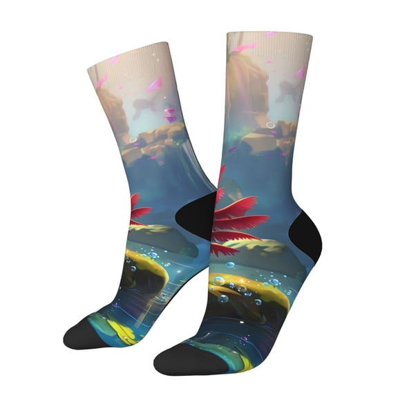 Vsdgher Pond Cute Axolotl Crew Socks for Men & Women, Breathable Casual Athletic Ankle Socks