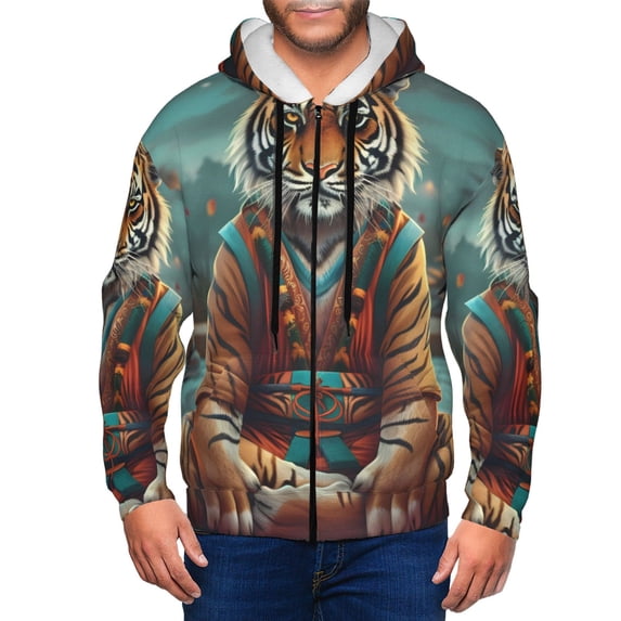 Vsdgher Pond Meditating Tiger Mens Hoodies Zip Hoodie, Hoodies for Men, Zip-up Hooded Sweatshirt-
