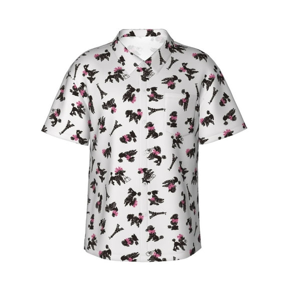 Vsdgher Poodle Dog Print Men's Hawaiian Shirts Button Down Tropical Holiday Beach Shirts Vacation Clothes,Medium