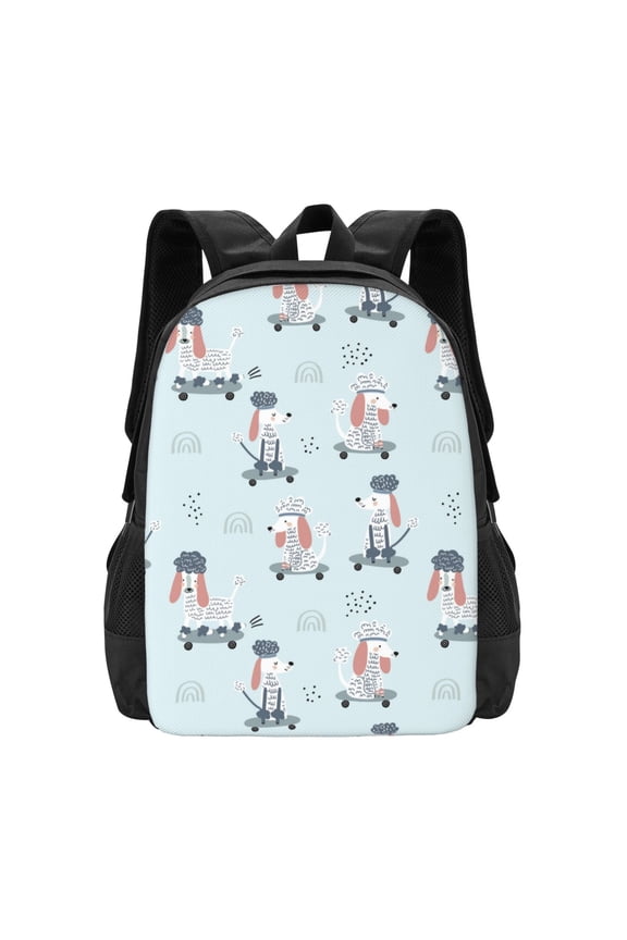 Poodle Playing Skateboard Print Backpack for Women Men School Bookbag with Laptop Compartment for College Work Travel, Simple Fashion Casual Daypack, Fit 15" Laptop