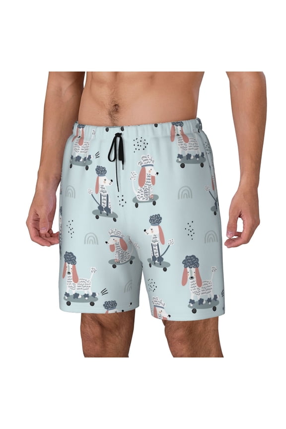 Poodle Playing Skateboard for Mens Swim Trunks with Compression Liner Swim Shorts Swim Suits Board Shorts-Small
