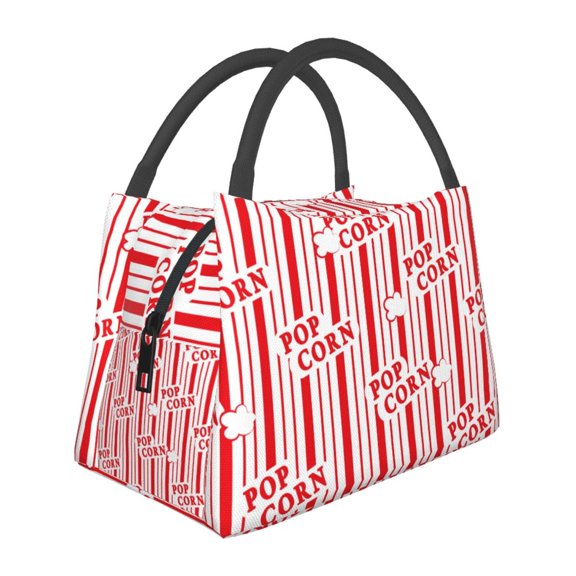 Vsdgher Popcorn 1 Print Insulated Reusable Bags with Sturdy Zipper and Handles, Foldable Totes for Hot or Cold Food Bring or Delivery