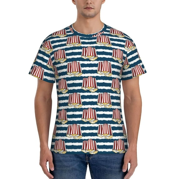 Vsdgher Popcorn Print Men's Dry Fit Mesh Athletic Shirts Moisture Wicking Tennis T-Shirt Tops