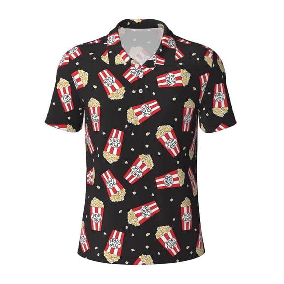 Vsdgher Popcorn Print Men's Short Sleeve Stretch Polo Shirt, Moisture-Wicking Performance Polo Shirt