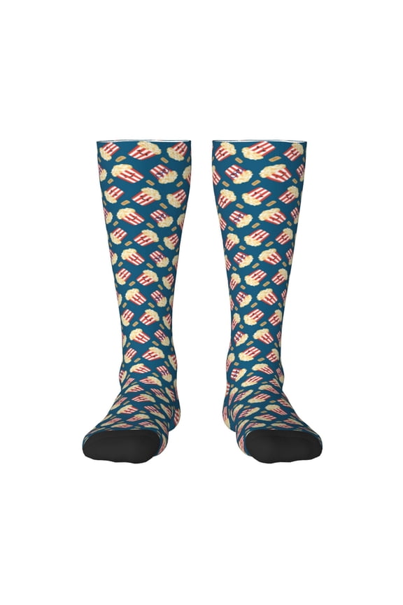 Popcorn With Glasses Print Thigh High Socks Extra Long Stretchy Sock Women Over Knee High Opaque Stocking Daily Wear
