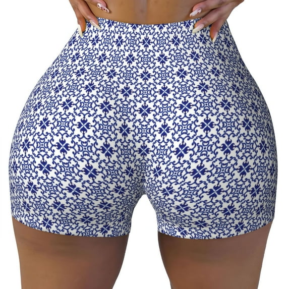 Vsdgher Porcelain Chinaware print Workout Shorts for Women Seamless Soft Smooth Gym Yoga Scrunch Active Exercise Fitness Shorts