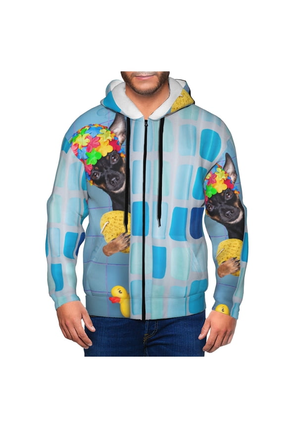 Prague Ratter Dog in Bathtub Mens Hoodies Zip Hoodie, Hoodies for Men, Zip-up Hooded Sweatshirt-Medium