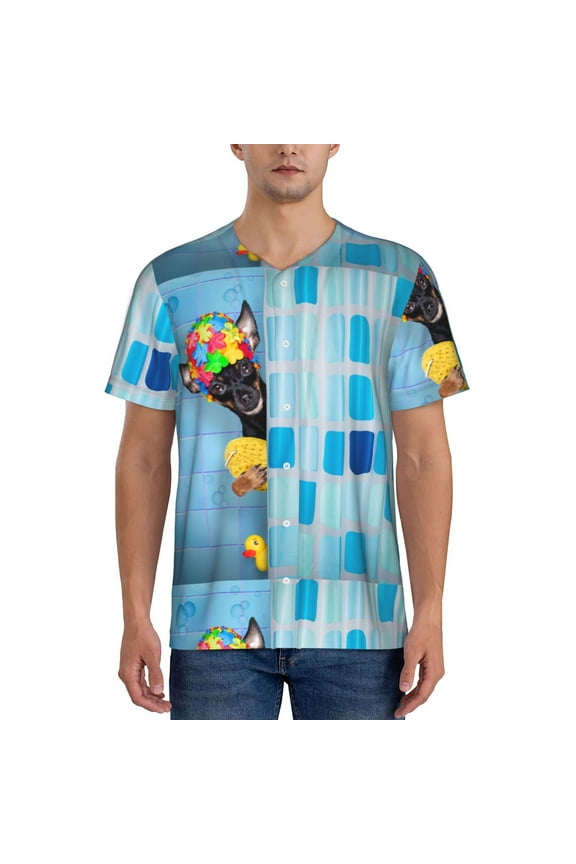 Prague Ratter Dog in Bathtub Mens T-Shirts Baseball Vintage Fashionable Lightweight Casual Crew Neck Slim Fit with Long Sleeves-Medium