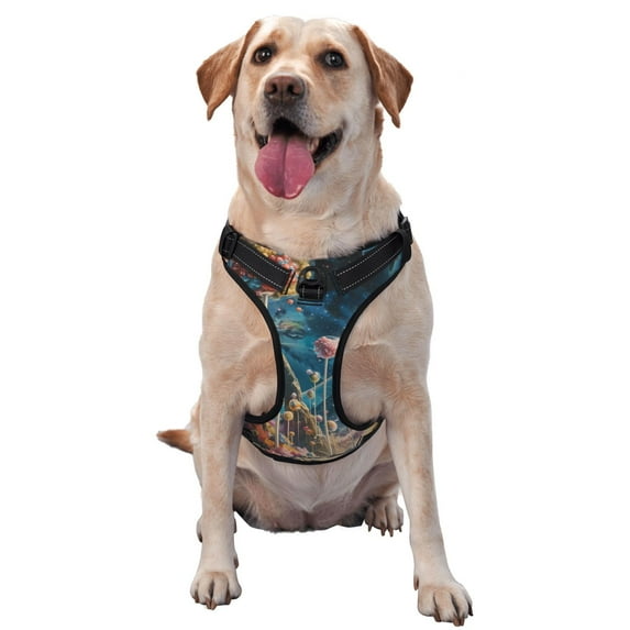 Vsdgher Elements Pattern Dog Harness,No Pull Pet Harness with Soft Padded Handle,Adjustable Reflective Vest with 2 Buckles,4 Slide Buckles,S-XL Small