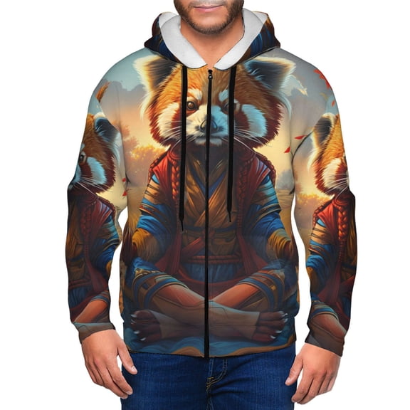 Vsdgher Prairie Meditating Raccoon Mens Hoodies Zip Hoodie, Hoodies for Men, Zip-up Hooded Sweatshirt-X-Large