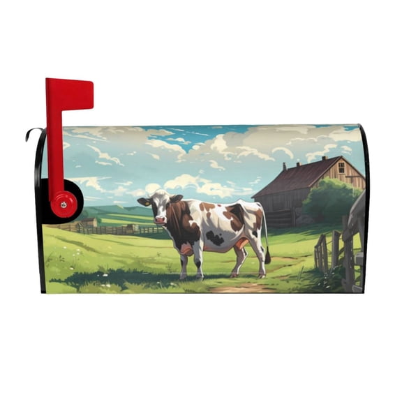 Vsdgher Prairie Pasture Cow Mailbox Cover Magnetic Mailbox Wraps Post Letter Box Cover for Garden Yard Home Decor 2 Sizes-21x18 in