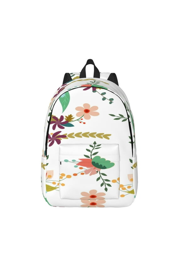 Pretty Floral With Leaves Print Canvas Backpack Travel Rucksack Unisex Knapsack 15.7/17.7Inch Laptop Backpack for Work,College -Medium