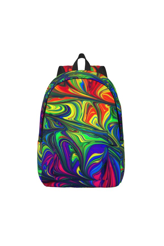 Pride Rainbow Print Canvas Backpack Travel Rucksack Unisex Knapsack 15.7/17.7Inch Laptop Backpack for Work,College -Medium