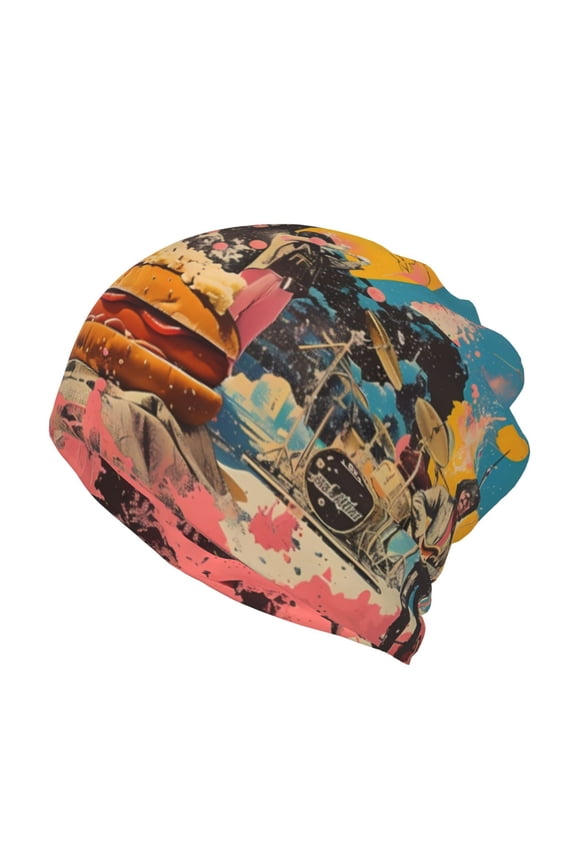 Psychedelic Band Hotdog Art Slouchy Beanie Hat for Men/Women, Skull Cap Chemo Cap Night Sleeping Cap