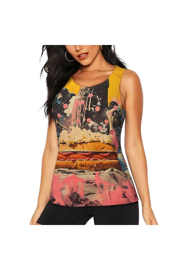 Psychedelic Band Hotdog Art Tank Top Sports Vest Bra for Women Sports ,Quick Dry Sports Workout Running Top Vest-X-Large
