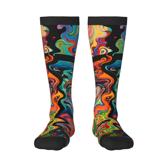 Vsdgher Psychedelic Faces Colorful Knee Socks, High Socks Long Stretchy Sock Women Knee High Stocking, Long Socks for Women