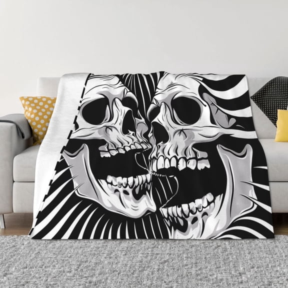 Vsdgher Psychedelic Skull Illusion Art Pattern Fleece Throw Blanket, Horizontal Fleece Bedding Home Decor for Couch & Bed All Season Use -80"x60"
