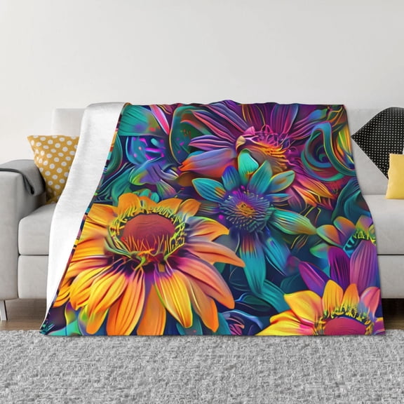 Vsdgher Psychedelic Sunflowers Pattern Fleece Throw Blanket, Horizontal Fleece Bedding Home Decor for Couch & Bed All Season Use -40"x30"