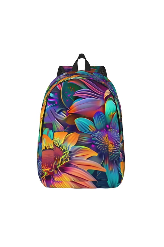 Psychedelic Sunflowers Print Canvas Backpack Travel Rucksack Unisex Knapsack 15.7/17.7Inch Laptop Backpack for Work,College -Small