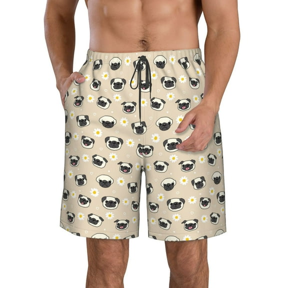 Vsdgher Pug Dog Face Men's Beach Shorts, Surfing shorts, Swim trunks, Quick Dry Swim Trunks for Surfing Beach Fun -Large