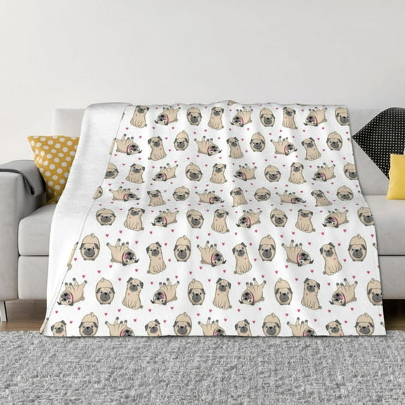 Vsdgher Pugs Pattern Fleece Throw Blanket, Horizontal Fleece Bedding Home Decor for Couch & Bed All Season Use -50"x40"