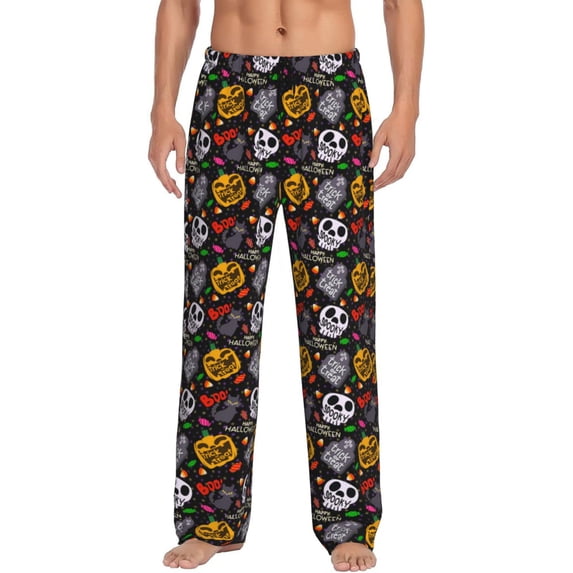 Vsdgher Pumpkin And Flying Bat Mens Pajama Pants Sleep & Lounge Pants, PJ Pants-Small