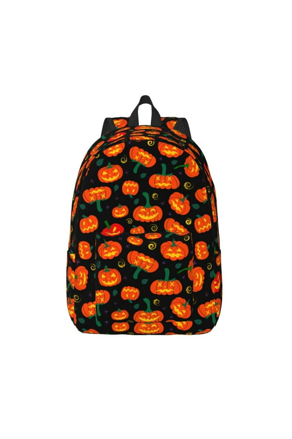 Pumpkin Fallen Leaves Print Canvas Backpack Travel Rucksack Unisex Knapsack 15.7/17.7Inch Laptop Backpack for Work,College -Small