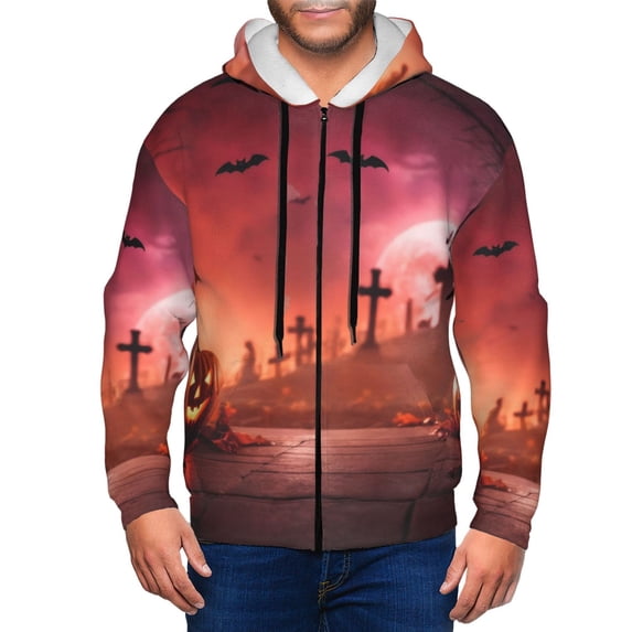 Vsdgher Pumpkins Mens Hoodies Zip Hoodie, Hoodies for Men, Zip-up Hooded Sweatshirt-Large