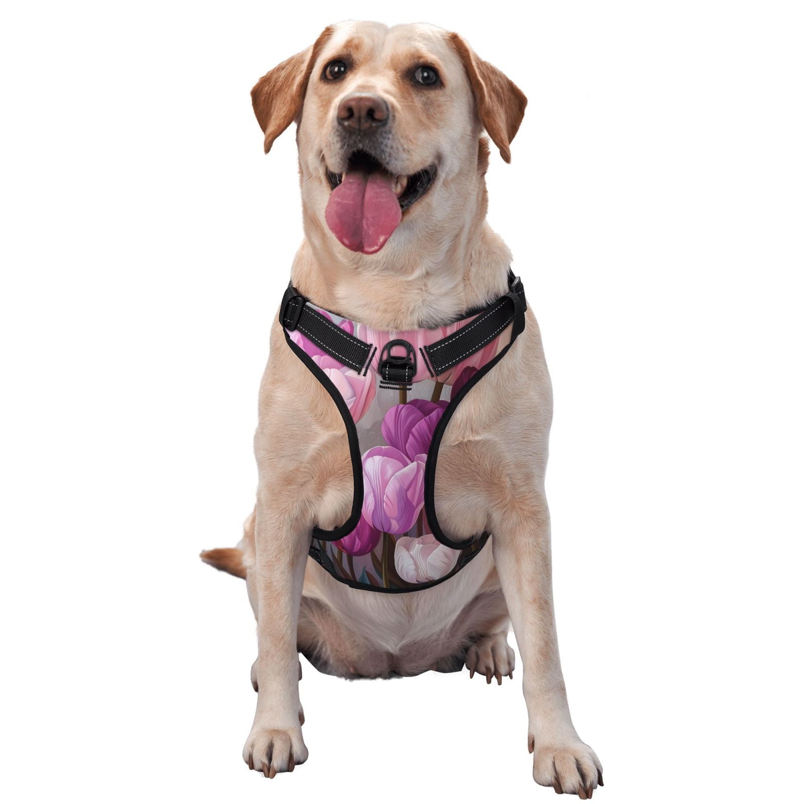 Vsdgher Purple And Pink Tulip Bouquet Dog Harness, No-Pull Pet Harness, Dog Vest, Pet Vest for Small to Large Dogs-Small