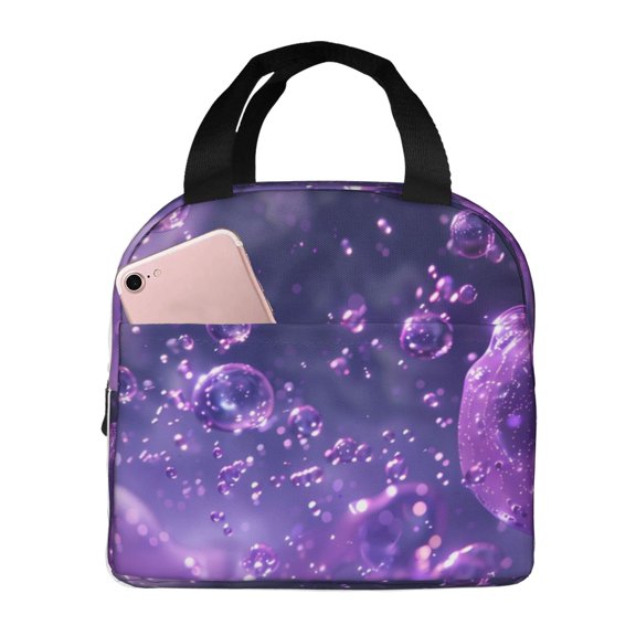 Vsdgher Purple Bubble Abstract Art Lunch Bag, Lunch Box for Women Adult Men, Lunch Tote Insulated Cooler Lunch Container for Work/Office/Picnic/Travel