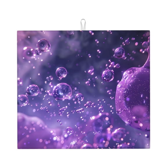 Vsdgher Purple Bubble Abstract Art Print Dish Drying Mat, Kitchen Counter Mat, Dish Drying Pad for Dishes, Utensils, Pots and Pans,16" x 18"