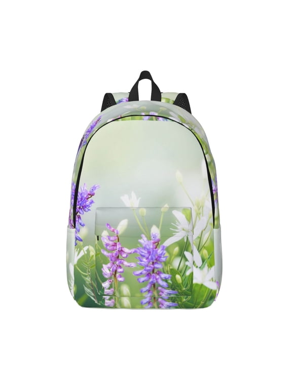Purple Butterfly On Wild Print Canvas Backpack Travel Rucksack Unisex Knapsack 15.7/17.7Inch Laptop Backpack for Work,College -Medium