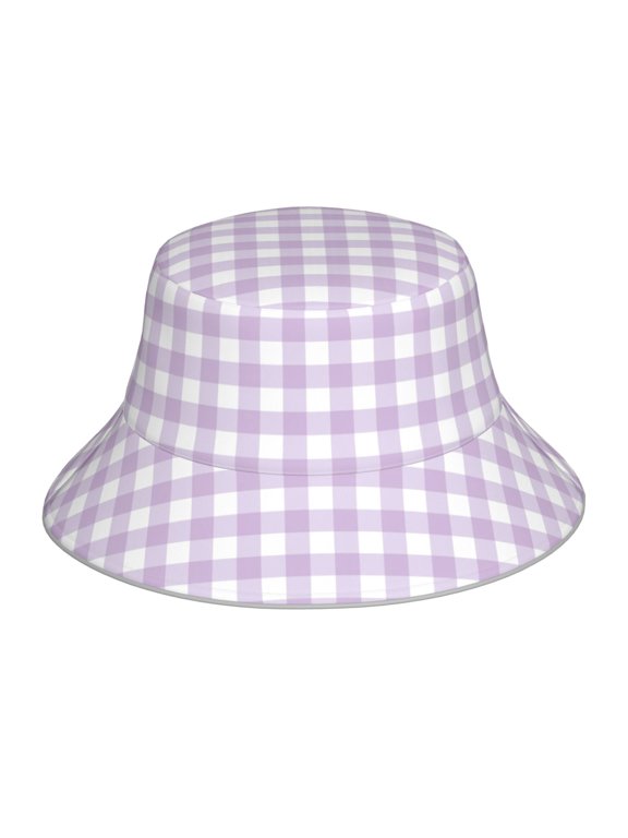 Purple Checkboard Print Bucket Hat for Men&Women Bucket Hat Reversible Summer Double-Side-Wear Travel Gardening, Beach, Camping, Hiking, Fishing Cap
