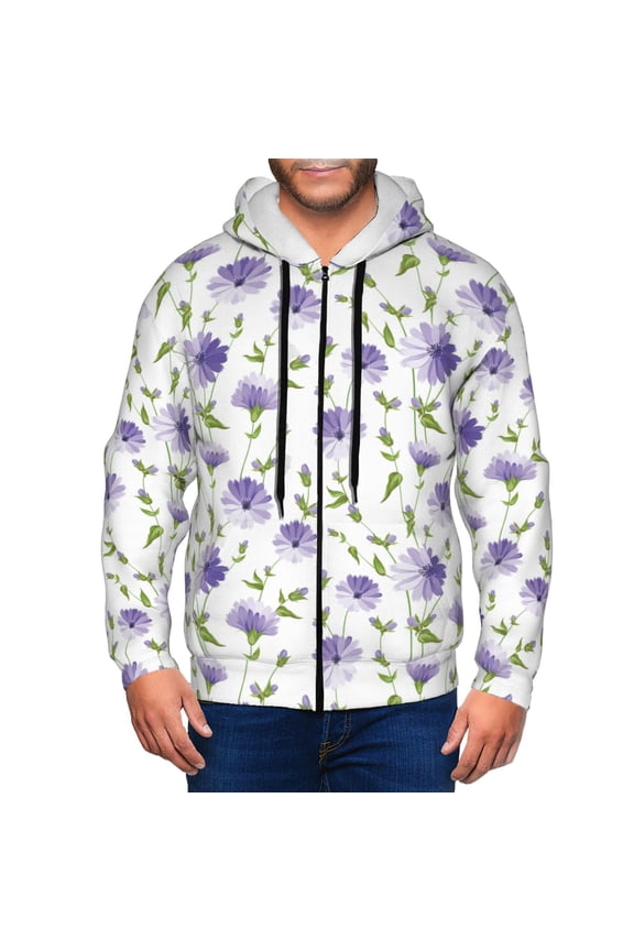 Purple Chicory Mens Hoodies Zip Hoodie, Hoodies for Men, Zip-up Hooded Sweatshirt-Small