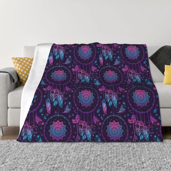 Vsdgher Purple Dreamcatcher1 Pattern Fleece Throw Blanket, Horizontal Fleece Bedding Home Decor for Couch & Bed All Season Use -80"x60"