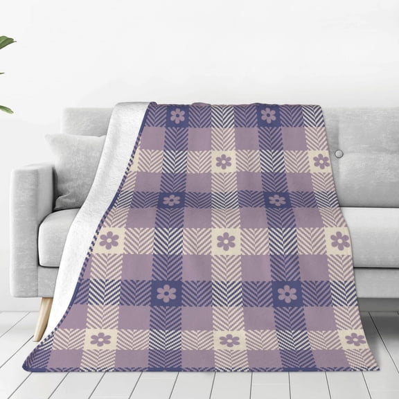 Vsdgher Purple Floral Gingham Check Plaid Ultra-Soft Micro flannel Blanket Throw Blankets for Couch Sofa, Bed (4 sizes)-50"x40"