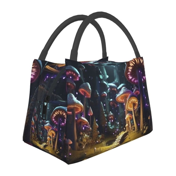 Vsdgher Purple Glowing Mushroom Print Insulated Reusable Bags with Sturdy Zipper and Handles, Foldable Totes for Hot or Cold Food Bring or Delivery