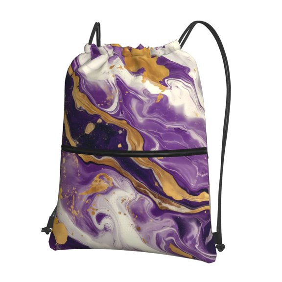 Vsdgher Purple Gold Marble Swirls Drawstring Backpack Water Resistant String Bag Sports Sackpack Gym Sack for Men Women