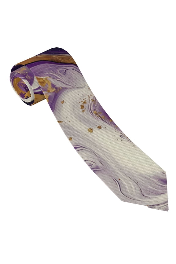 Purple Gold Marble Swirls Print Ties for Men 4.7" Formal Necktie Wedding Accessory Men's Business Ties for Wedding Bussiness Work