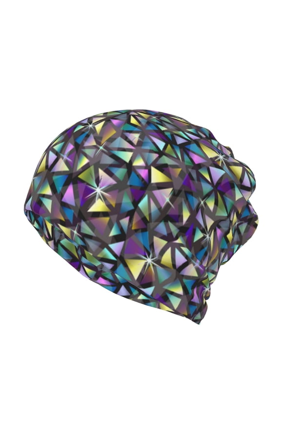 Purple-Gold Triangles Slouchy Beanie Hat for Men/Women, Skull Cap Chemo Cap Night Sleeping Cap