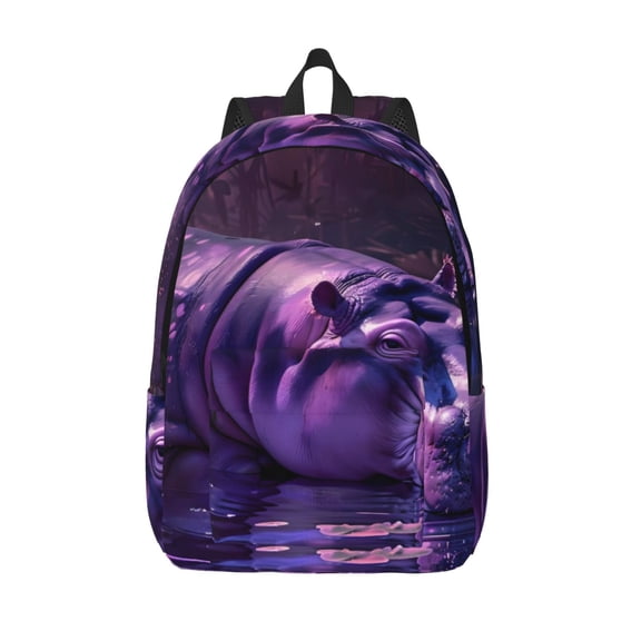 Vsdgher Purple Hippo In Water Print Canvas Backpack Travel Rucksack Unisex Knapsack 15.7/17.7Inch Laptop Backpack for Work,College -Small