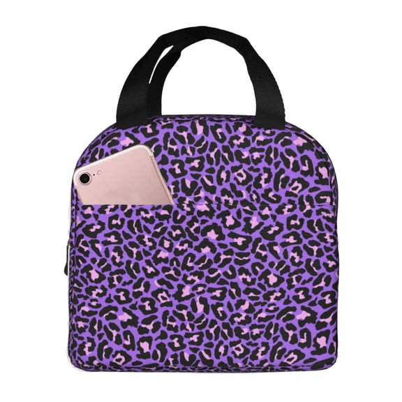 Vsdgher Purple Leopard Lunch Bag, Lunch Box for Women Adult Men, Lunch Tote Insulated Cooler Lunch Container for Work/Office/Picnic/Travel