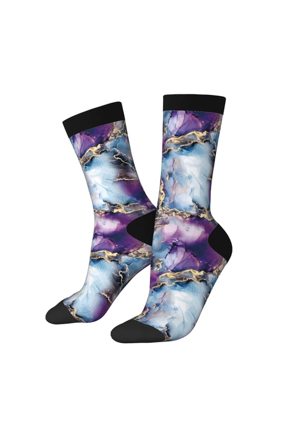 Purple Marble Texture Crew Socks for Men & Women, Breathable Casual Athletic Ankle Socks