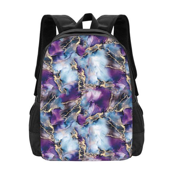 Vsdgher Purple Marble Texture Print Backpack for Women Men School Bookbag with Laptop Compartment for College Work Travel, Simple Fashion Casual Daypack, Fit 15" Laptop