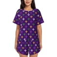 thumbnail image 1 of Vsdgher Purple Mardi Gras Pattern Womens Pajamas 2 Piece Short Sleeve Sleepwear Set,Summer Soft Pajamas Set Casual Lounge Sets, 2-Piece Pj -Small, 1 of 8