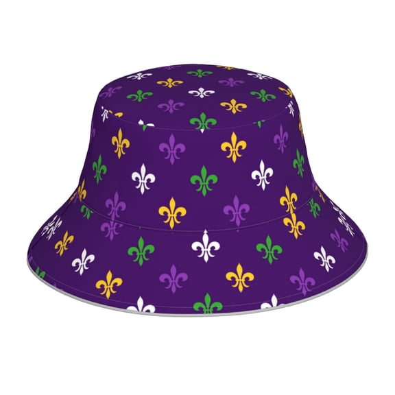 Vsdgher Purple Mardi Gras Print Bucket Hat for Men&Women Bucket Hat Reversible Summer Double-Side-Wear Travel Gardening, Beach, Camping, Hiking, Fishing Cap