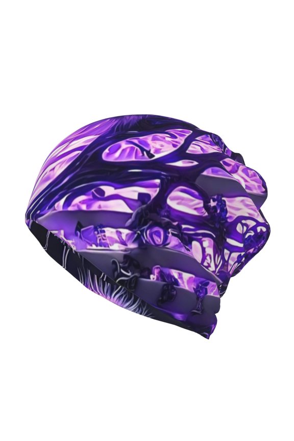 Purple Pattern White Tiger Slouchy Beanie Hat for Men/Women, Skull Cap Chemo Cap Night Sleeping Cap