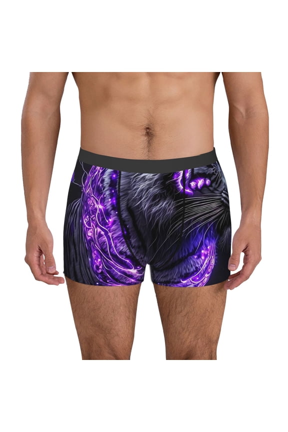 Purple Plant White Tiger Pattern Men's Boxer Brief Underwear,Soft Funny Underwear for Men-Medium