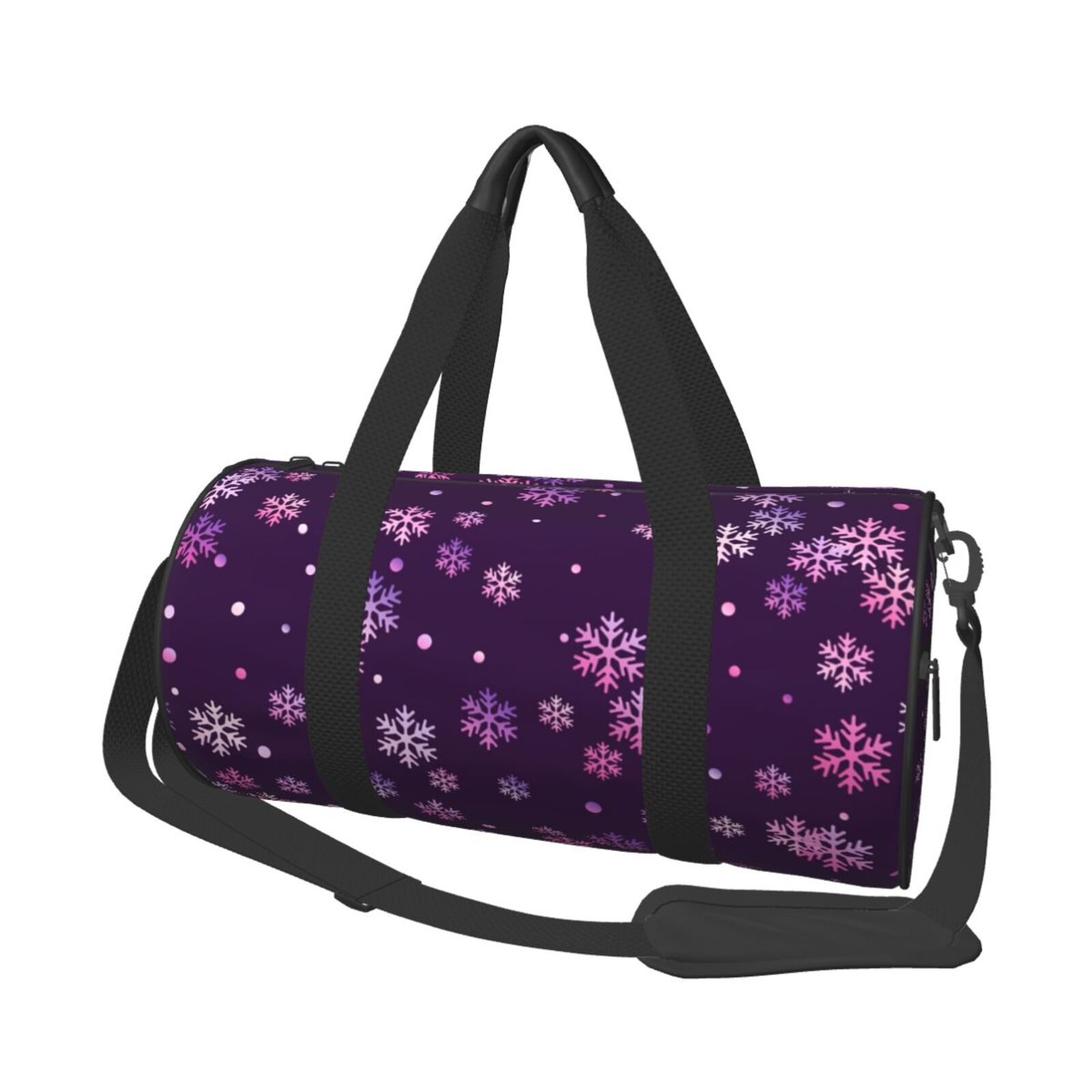 Vsdgher Purple Snow Flakes 45L Foldable Duffel Bag, Sports Gym Bag,Overnight Bag, Portable Weekender Bag for Airplanes
