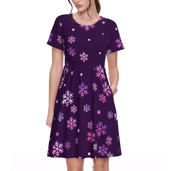 Vsdgher Purple Snow Flakes for Womens Summer 2025 Casual Midi Maxi Dresses Lightweight Short Sleeve Round Neck Beach Dress -3X-Large